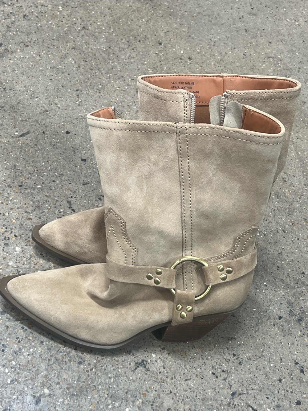 Tan Suede Western Harness Ankle Boots - Women